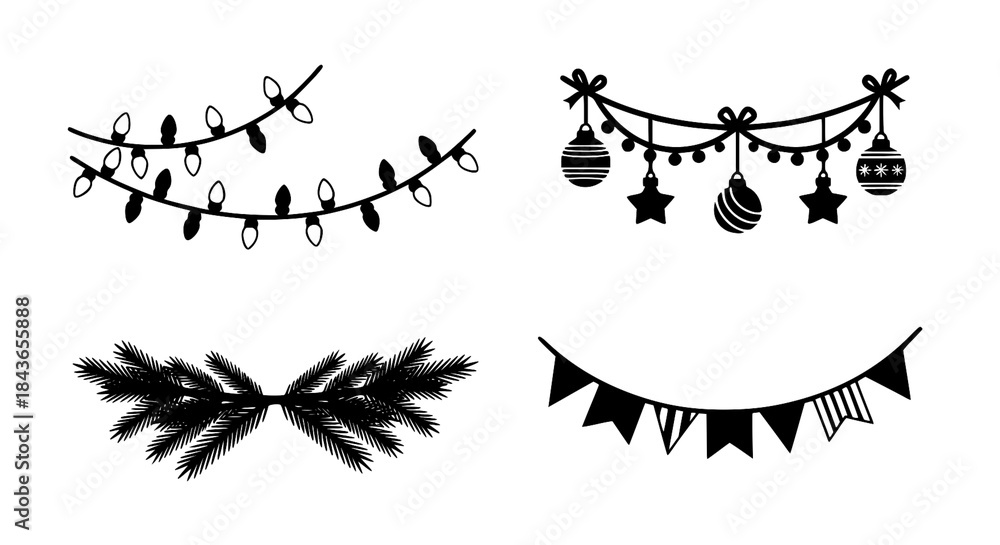 Obraz premium Festive Holiday Border and Garland Set