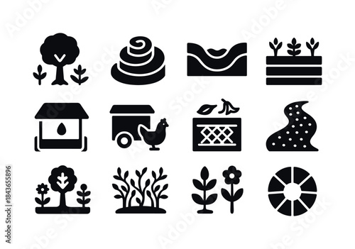 Permaculture Icon Set. Permaculture elements. Solid icon set of