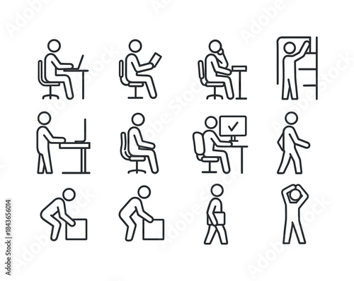 Workplace Posture Icons. Workplace Posture Changes. Line icon se