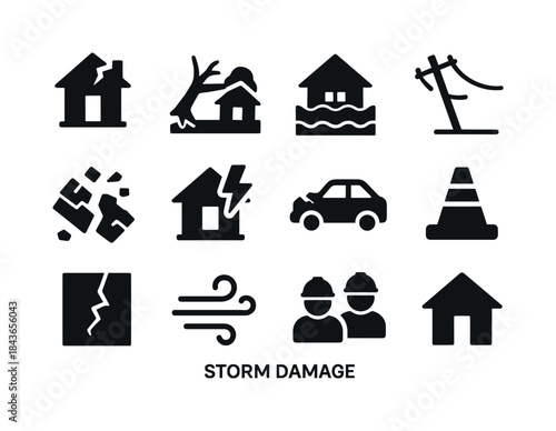 Storm Damage Icons. Storm Damage. Solid icon set of Storm Damage