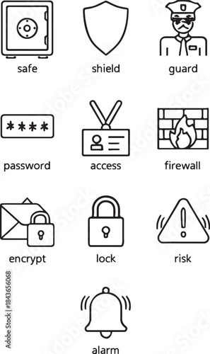 Security Dual-Tone Icon Set – Safe, Shield, Access, Firewall, Encryption, Alarm & Risk Icons