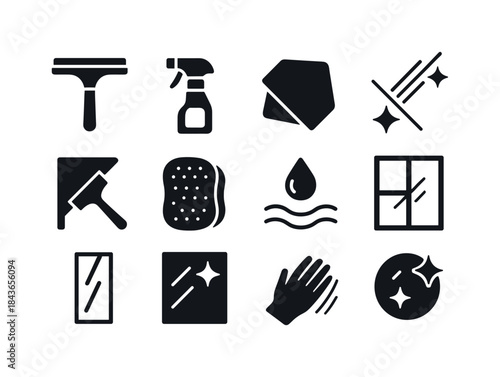 Glass Cleaning Icons. glass & mirror cleaning. Solid icon set of