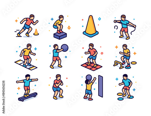 Colorful Sports Icons. Sports Performance. Colorful isometric ve