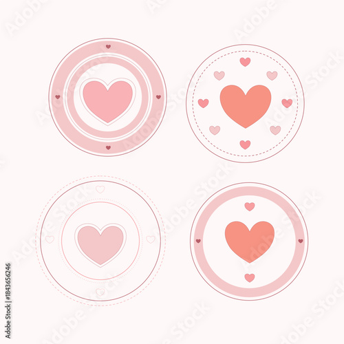 Romantic heart stamps and seals in soft pastel style