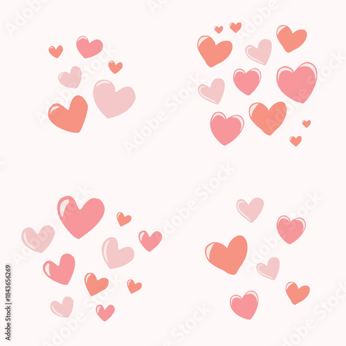 Soft pastel floating heart elements in romantic flat style