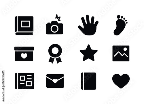 Family Memory Icons. Family memories. Solid icon set of family m