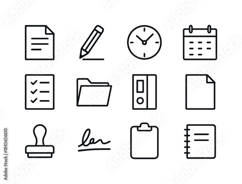 Work Icon Essentials. Work documentation essentials. Line icon s