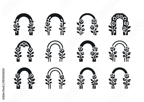 May Roses Icon Set. Summer Garden and May Roses. Icon set. Set L