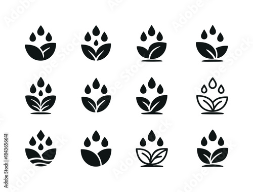 Rain-Soaked Earth Logos. Rain-soaked earth. Icon set. Set Logo o