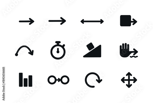 Motion Physics Icons. Motion physics. Solid icon set of motion p