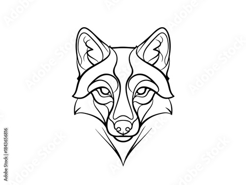 Stylized geometric illustration of a fox's head with sharp lines and angular shapes, presented in a minimalist black and white outline.