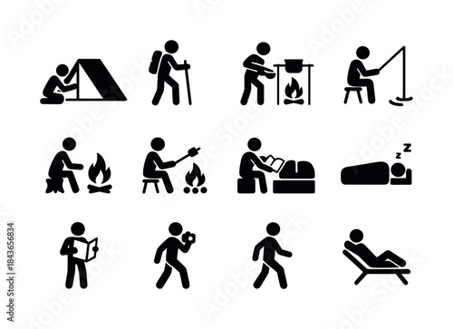 Camping Icons Set. Camping activities. Solid icon set of camping