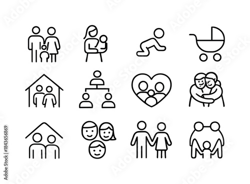 Family Icon Set. Family. Line icon set of Family: parents, child