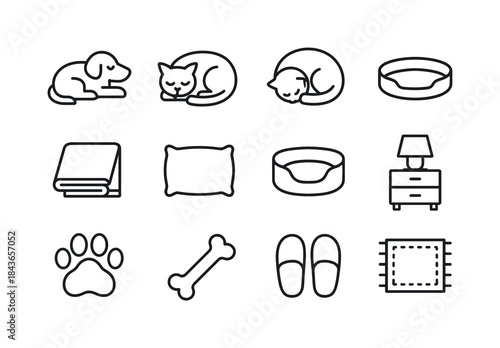 Nighttime Companions Icons. Nighttime Companions. Line icon set