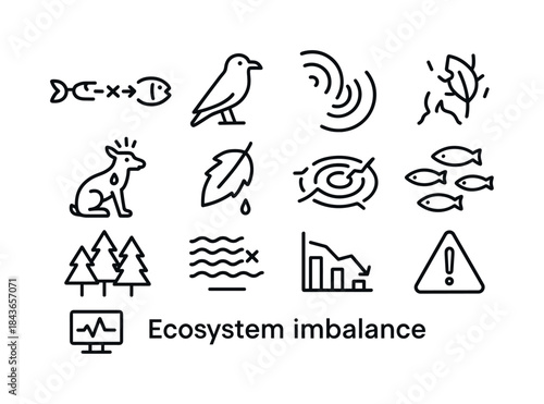 Ecosystem Imbalance Icons. Ecosystem imbalance. Line icon set of