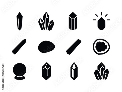 Crystal Icon Collection. Crystals. Solid icon set of Crystals: p