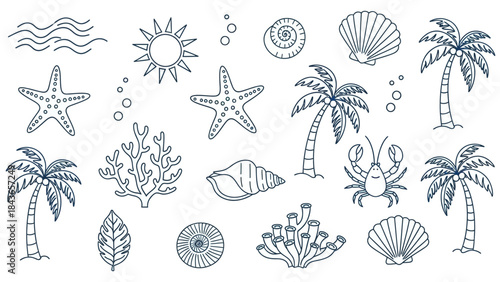 Tropical Ocean Scene with Sea Creatures and Palm Trees for Nature and Travel Projects