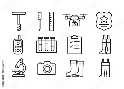 Wetland Conservation Icon Set. Wetland conservation tools. Line