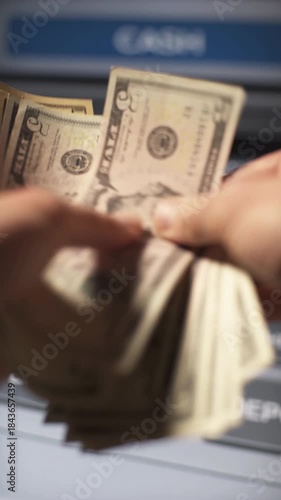 A man withdraws cash from an ATM. Banking services, cash withdrawals