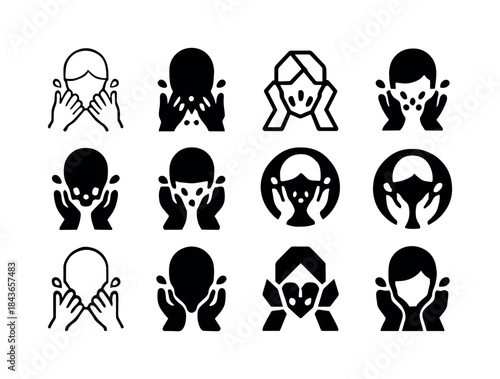 Face Washing Icons. washing your face. Icon set. Set Logo of was