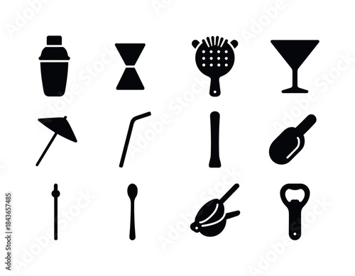 Bar Accessories Icons. Bar accessories. Solid icon set of Bar ac