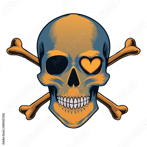 A t shirt graphic of a human skull, minimalist vector art,