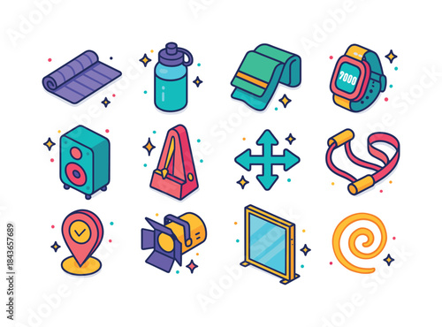 Dance Rehearsal Icons. Dance rehearsal. Colorful isometric vecto