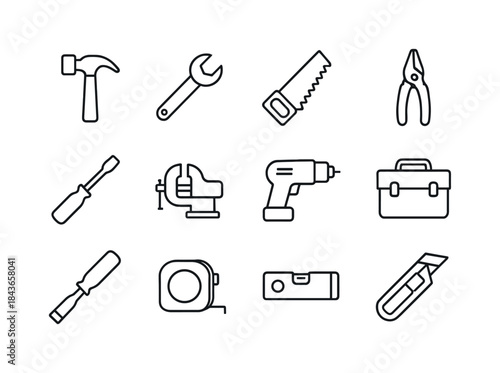 Flea Market Tools. Flea Market Tools. Line icon set of Flea Mark