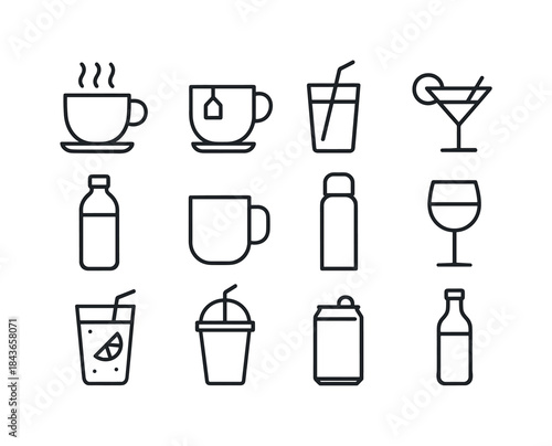 Porch Beverage Icons. Porch beverages. Line icon set of Porch be