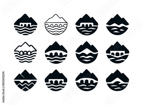 Flooded Valley Icons. flooded valley. Icon set. Set Logo of floo