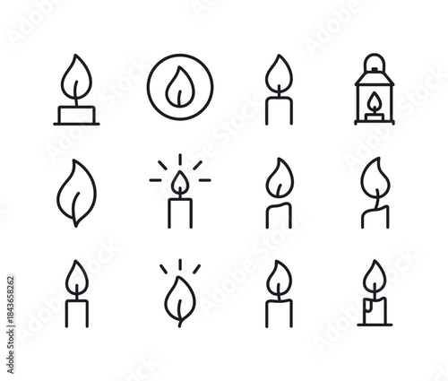 Candle Line Icons. Candle Glow. Line icon set of Candle Glow: ra