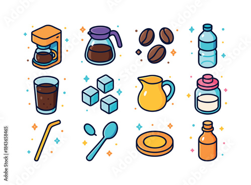 Colorful Coffee Icons. Coffee Brewing. Colorful isometric vector