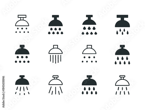 Showerhead Icon Variations. Showerhead spray. Icon set. Set Logo