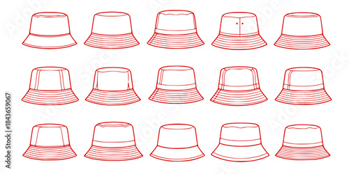 vector set of Bucket hat silhouette white background
