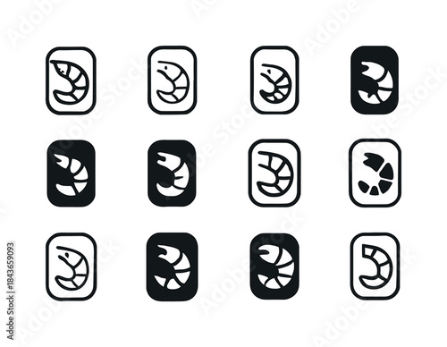 Seafood Roll Icons. Seafood spring rolls. Icon set. Set Logo of