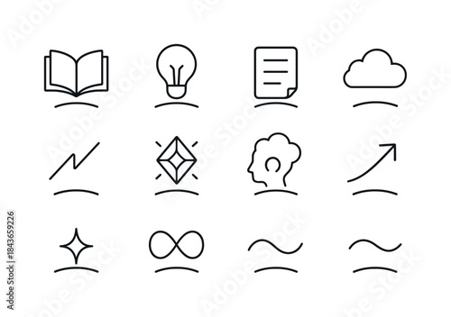 Floating Knowledge Icons. Floating knowledge. Line icon set of f