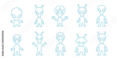 vector set of green aliens vector drawing
