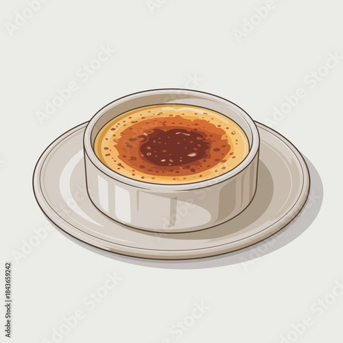 A scrumptious crème brûlée positioned elegantly on a plate with a caramelized top, representing refined culinary skills and the enticing allure of gourmet desserts.