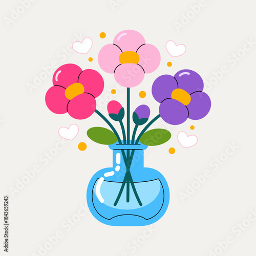 A vibrant bouquet of flowers in a glass vase, representing freshness and beauty, perfect for brightening up any space or occasion.