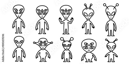vector set of green aliens vector drawing
