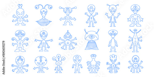 vector set of green aliens vector drawing
