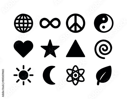 Universal Symbols Grid. Universal Symbols. Solid icon set of Uni