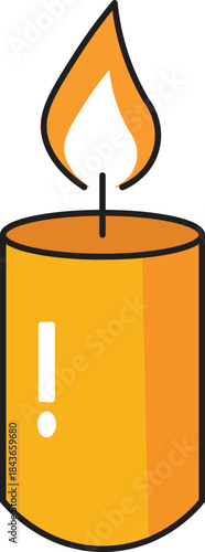A brightly colored illustration of a lit candle with a distinct flame and solid body