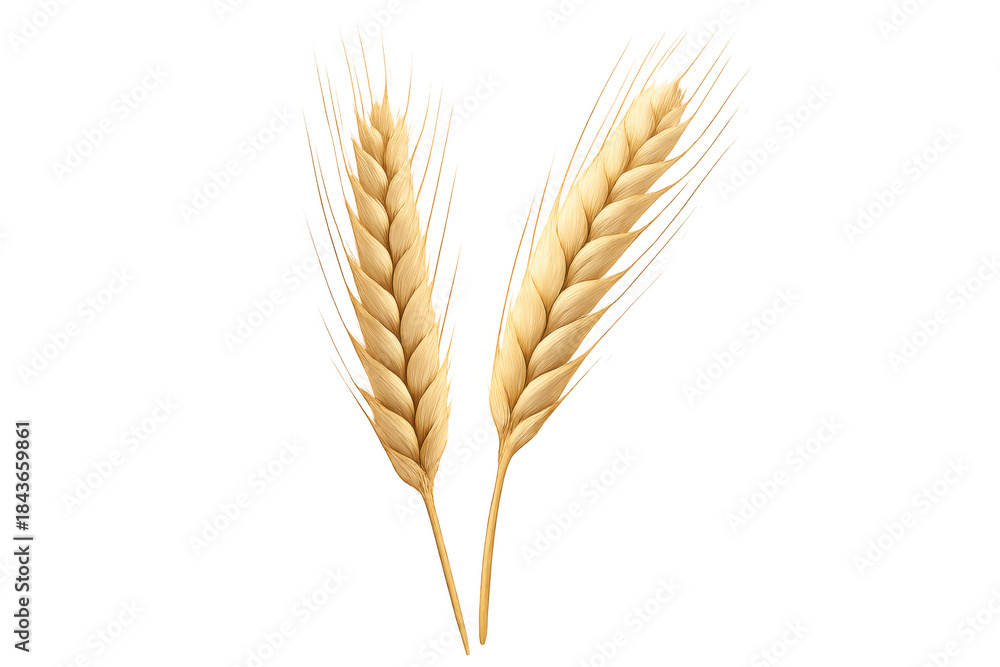 Obraz premium Golden wheat ears standing upright, depicting agriculture, harvest, and natural food ingredients on transparent background