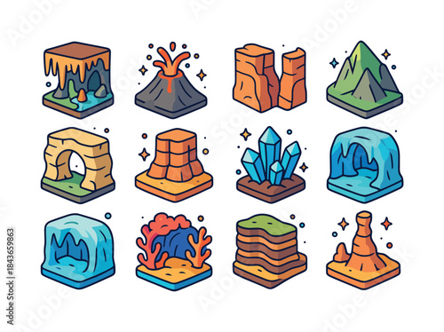Natural Formations Icons Set. Natural Formations. Colorful isome