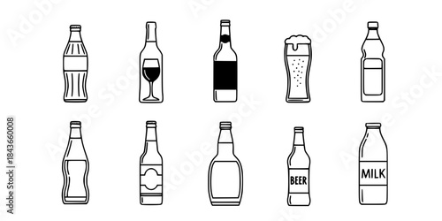 Set of bottle vector illustration with simple line design. Bottle icon, drinks icon
