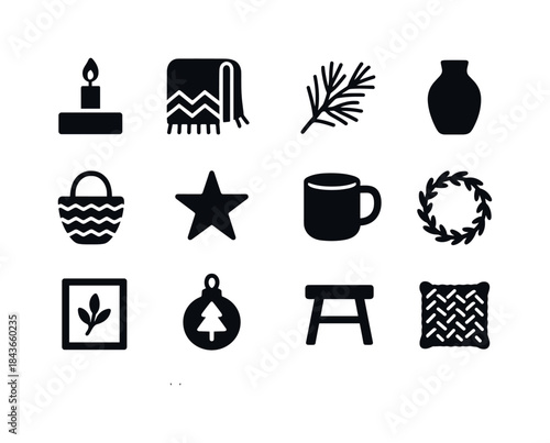 Scandinavian Seasonal Icons. Scandinavian seasonal decor. Solid