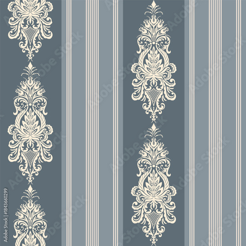 Striped Damask modern seamless pattern element. Vintage classical old fashioned damask ornament, seamless texture for wallpapers, textile.