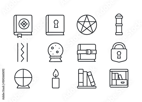 Arcane Icon Collection. Arcane archive. Line icon set of arcane