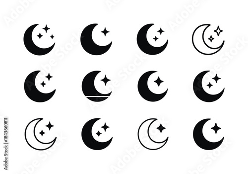Moon Logo Variations. Moon. Icon set. Set Logo of Moon: moon and